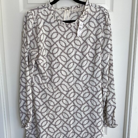 Loft White & Black Floral Pattern Long Sleeve Dress NWT Size 10 With Ruffled Hem - Picture 1 of 9